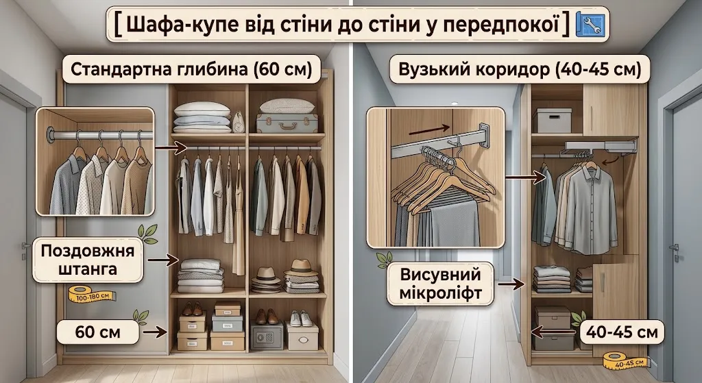 Шафа-купе від стіни до стіни у передпокої